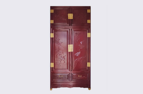 柏乡高端中式家居装修深红色纯实木衣柜